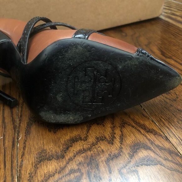 TORY BURCH Women’s Judith Honey Brown and Black Size 9M Stiletto Heels - Picture 11 of 15
